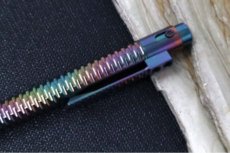 Nottingham Tactical TiButton Single Lock Pen #655 - Right Hand - Parker - Zirconium - Full Carved Machined Clip - Oil Slick Finish