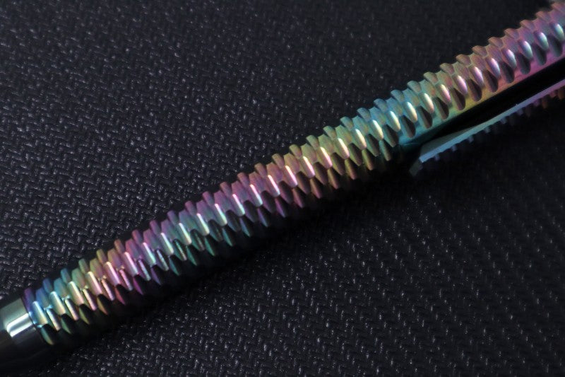 Nottingham Tactical TiButton Single Lock Pen #655 - Right Hand - Parker - Zirconium - Full Carved Machined Clip - Oil Slick Finish
