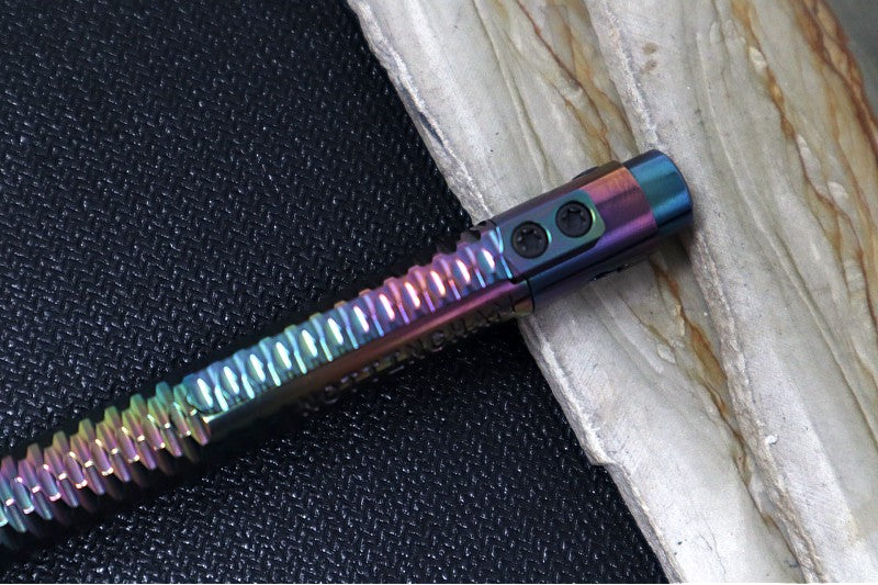 Nottingham Tactical TiButton Single Lock Pen #655 - Right Hand - Parker - Zirconium - Full Carved Machined Clip - Oil Slick Finish