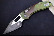 Microtech Stitch RAM-Lock Manual Outbreak - Spear Point Blade / Darkwash Outbreak Finish / Outbreak Green Anodized Aluminum with Blood Splatter 169RL-1FLOBS - Northwest Knives