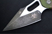 Microtech Stitch RAM-Lock Manual Outbreak - Spear Point Blade / Darkwash Outbreak Finish / Outbreak Green Anodized Aluminum with Blood Splatter 169RL-1FLOBS - Northwest Knives