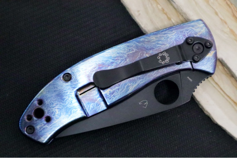 Spyderco Tenacious - Blue Disarray Titanium Handle / Black Blade / D2 Tool Steel - C122TIBLBKD2P - Northwest Knives