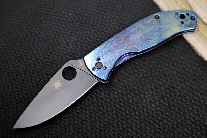 Spyderco Tenacious - Blue Disarray Titanium Handle / Black Blade / D2 Tool Steel - C122TIBLBKD2P - Northwest Knives