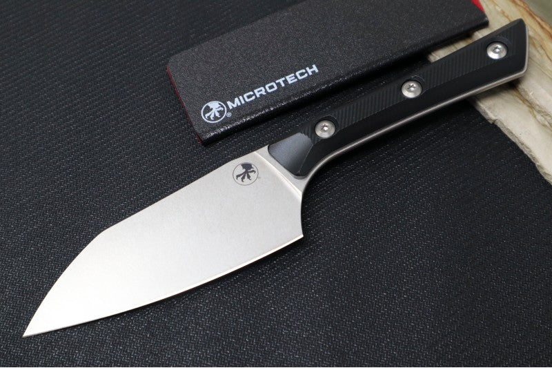 Microtech 4" Santoku Knife - M390MK Steel / Stonewashed Finish / Black G-10 Handle 3300-10BK - Northwest Knives