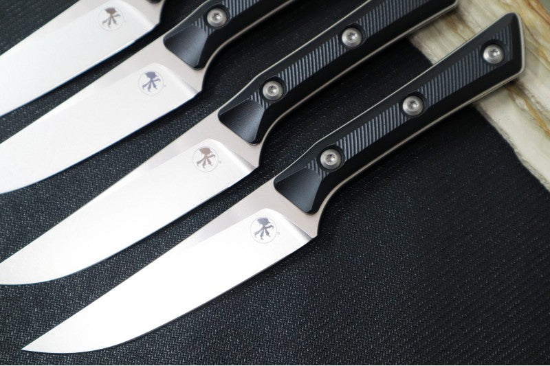 Microtech Steak Knife Set (Set of 4) - M390MK Steel / Stonewashed Finish / Black G-10 Handle 3600-10SETBK - Northwest Knives
