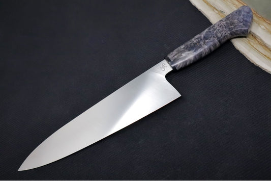 Corey Dunlap Custom Knives - 8.5" Chef's Knife - Western Chef Styled Burlwood Handle ZC00062428