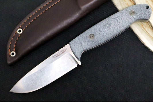 Bradford Knives Guardian 4.5 - 3D Black Micarta Handle / Stonewash CPM-3V Blade / Sabre Grind 4.5S-101-3V