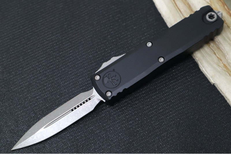 Microtech UTX-85 OTF Gen IV- Dagger Blade / Apocalyptic Finish / Black Anodized Aluminum Handle 12324-10AP - Northwest Knives