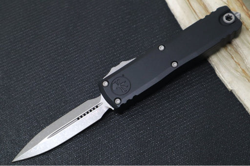 Microtech UTX-85 OTF Gen IV- Dagger Blade / Apocalyptic Finish / Black Anodized Aluminum Handle 12324-10AP - Northwest Knives