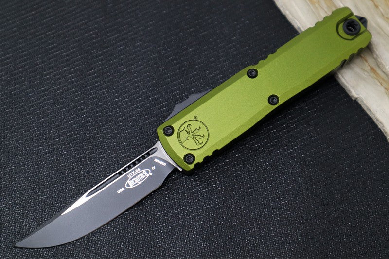 Microtech UTX-85 OTF Gen IV- Single Edge Blade / Black Finish / OD Green Anodized Aluminum Handle 12314-1OD - Northwest Knives