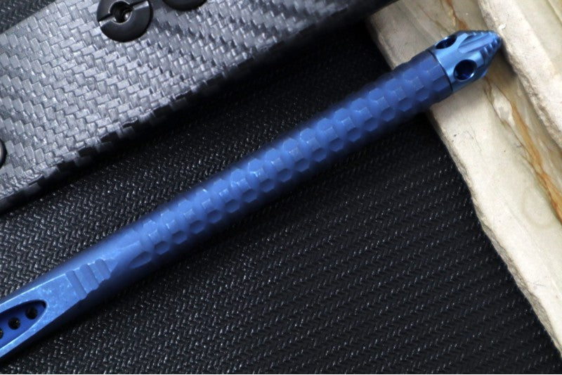 Microtech TAC-P Mini Kubaton - Titanium Chisel Tip / Antique Blue Anodized Titanium Handle / Blue Anodized Titanium Glass Breaker / Black Kydex Sheath 112M-MS1 - Northwest Knives