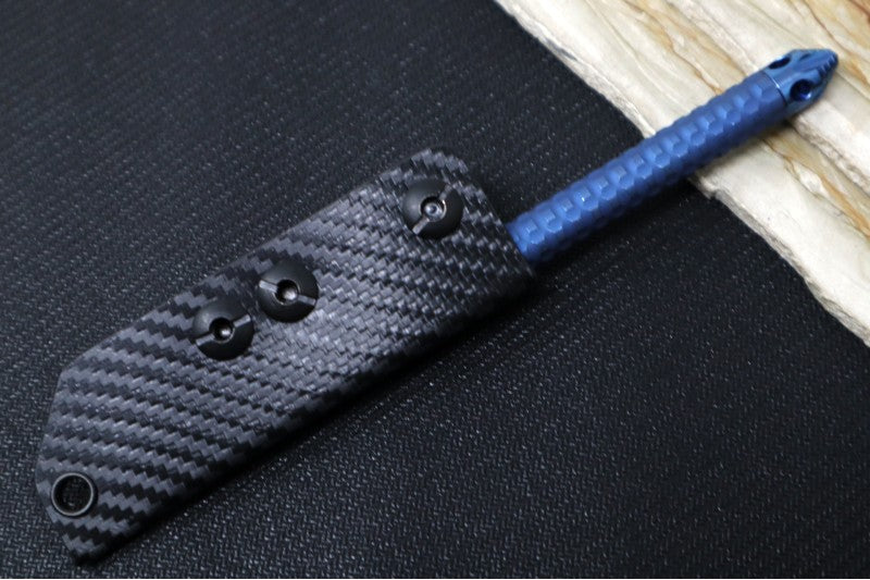 Microtech TAC-P Mini Kubaton - Titanium Chisel Tip / Antique Blue Anodized Titanium Handle / Blue Anodized Titanium Glass Breaker / Black Kydex Sheath 112M-MS1 - Northwest Knives