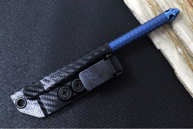 Microtech TAC-P Mini Kubaton - Titanium Chisel Tip / Antique Blue Anodized Titanium Handle / Blue Anodized Titanium Glass Breaker / Black Kydex Sheath 112M-MS1 - Northwest Knives