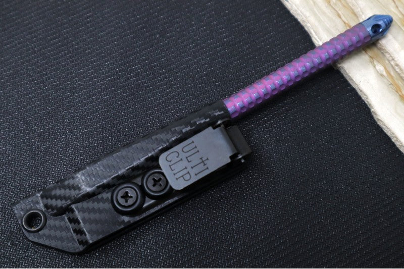 Microtech TAC-P Mini Kubaton - Titanium Chisel Tip / Galatic Purple Anodized Titanium Handle / Blue Anodized Titanium Glass Breaker / Black Kydex Sheath 112M-MS9 - Northwest Knives