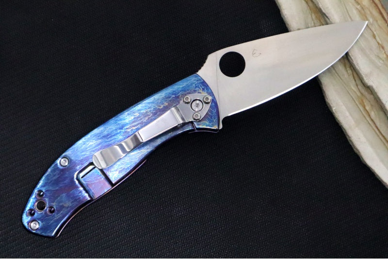 Spyderco Tenacious - Blue Disarray Titanium Handle / Satin Blade / D2 Tool Steel - C122TIBLD2P - Northwest Knives