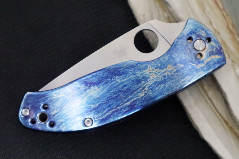 Spyderco Tenacious - Blue Disarray Titanium Handle / Satin Blade / D2 Tool Steel - C122TIBLD2P - Northwest Knives