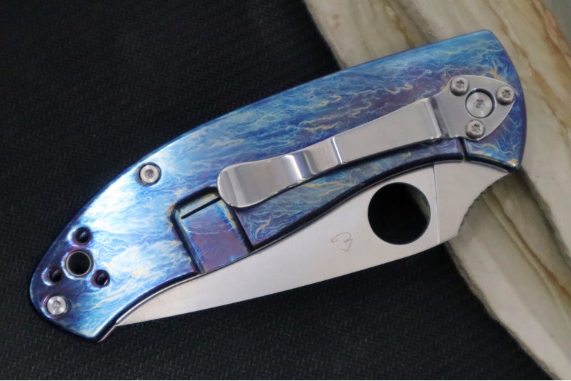 Spyderco Tenacious - Blue Disarray Titanium Handle / Satin Blade / D2 Tool Steel - C122TIBLD2P