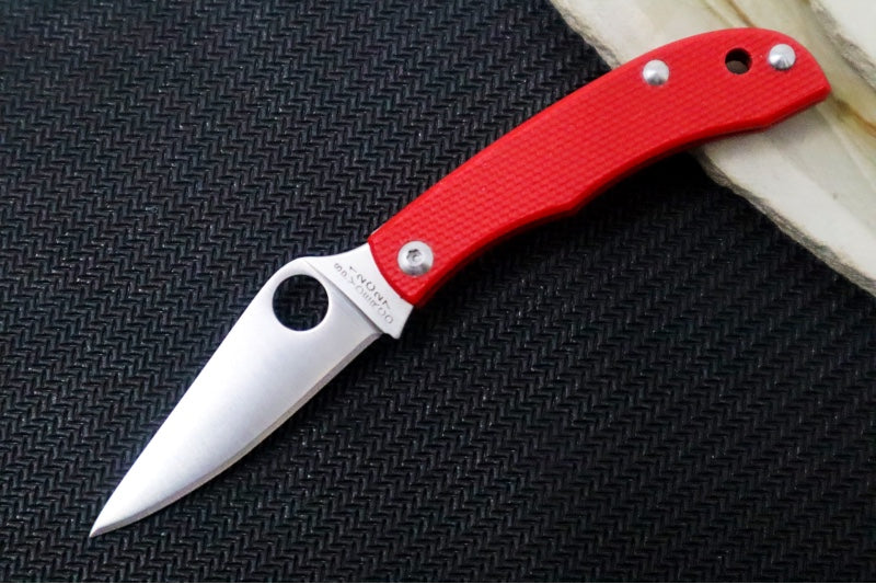 Spyderco Honeybee Micro Slipjoint - Red G-10 Handle / Leaf Shaped Blade / Sandvik 12C27 Steel / Satin Finish C137GRDP