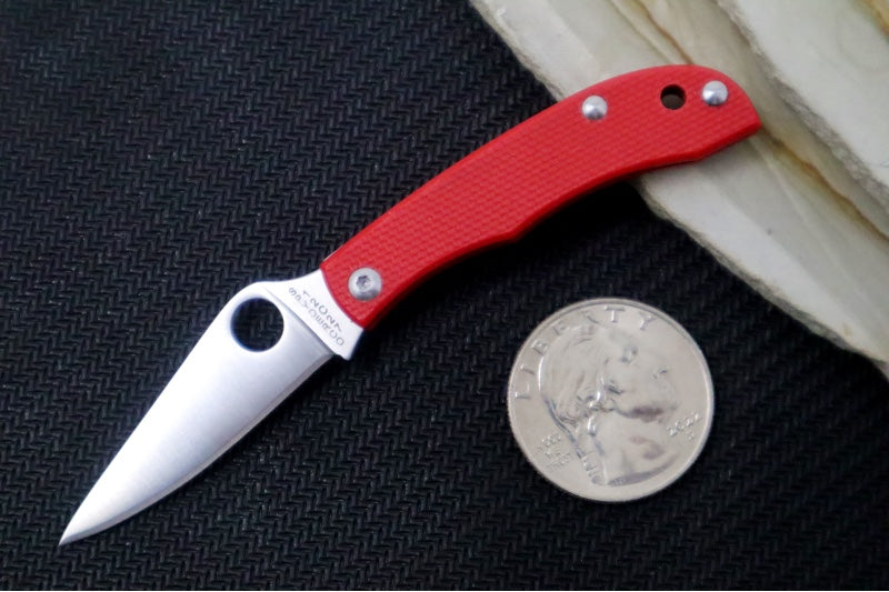 Spyderco Honeybee Micro Slipjoint - Red G-10 Handle / Leaf Shaped Blade / Sandvik 12C27 Steel / Satin Finish C137GRDP