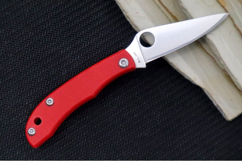 Spyderco Honeybee Micro Slipjoint - Red G-10 Handle / Leaf Shaped Blade / Sandvik 12C27 Steel / Satin Finish C137GRDP