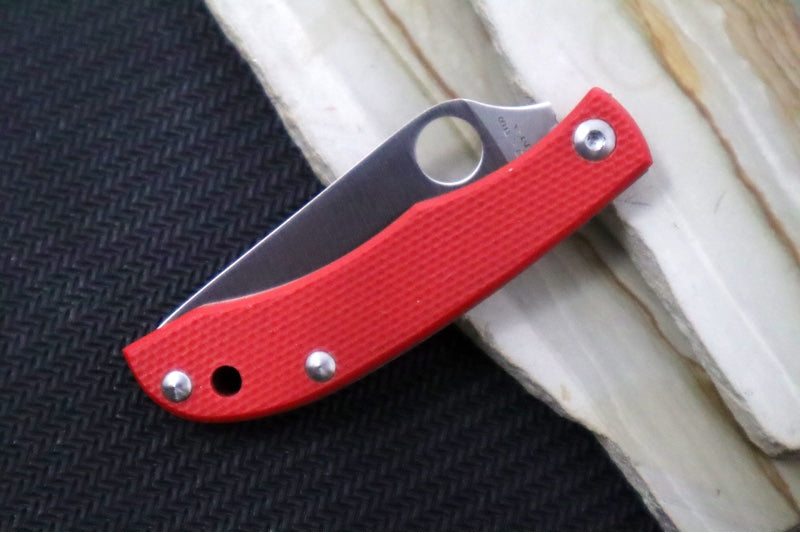 Spyderco Honeybee Micro Slipjoint - Red G-10 Handle / Leaf Shaped Blade / Sandvik 12C27 Steel / Satin Finish C137GRDP - Northwest Knives