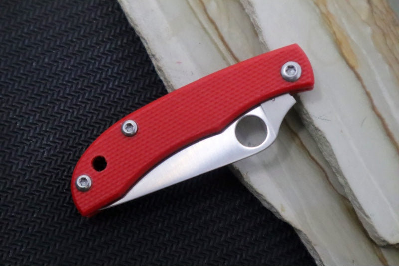 Spyderco Honeybee Micro Slipjoint - Red G-10 Handle / Leaf Shaped Blade / Sandvik 12C27 Steel / Satin Finish C137GRDP - Northwest Knives