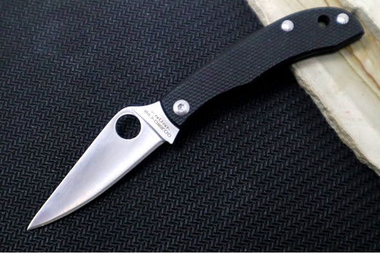 Spyderco Honeybee Micro Slipjoint - Black G-10 Handle / Leaf Shaped Blade / Sandvik 12C27 Steel / Satin Finish C137GBKP