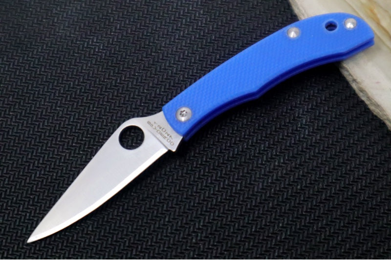 Spyderco Honeybee Micro Slipjoint - Blue G-10 Handle / Leaf Shaped Blade / Sandvik 12C27 Steel / Satin Finish C137GBLP