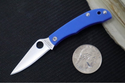 Spyderco Honeybee Micro Slipjoint - Blue G-10 Handle / Leaf Shaped Blade / Sandvik 12C27 Steel / Satin Finish C137GBLP