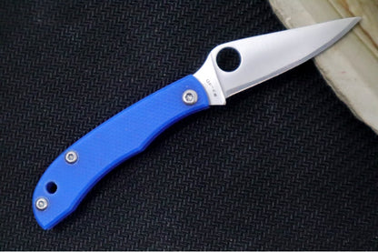 Spyderco Honeybee Micro Slipjoint - Blue G-10 Handle / Leaf Shaped Blade / Sandvik 12C27 Steel / Satin Finish C137GBLP