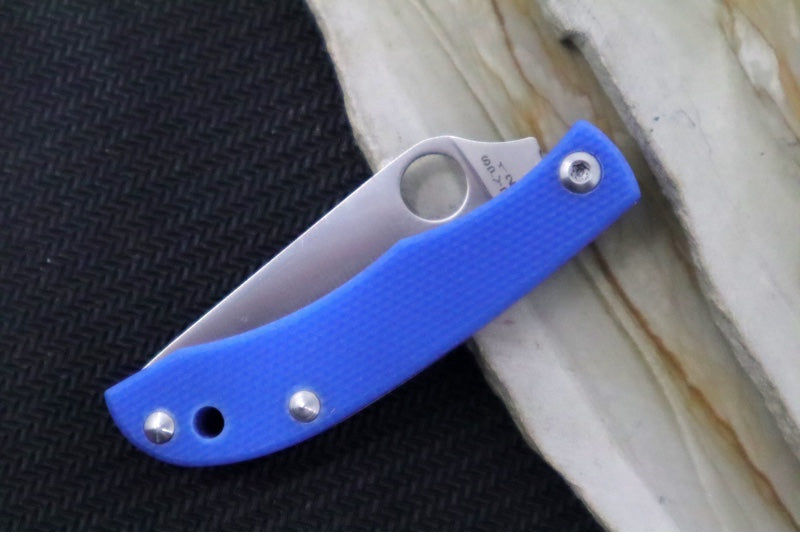 Spyderco Honeybee Micro Slipjoint - Blue G-10 Handle / Leaf Shaped Blade / Sandvik 12C27 Steel / Satin Finish C137GBLP - Northwest Knives
