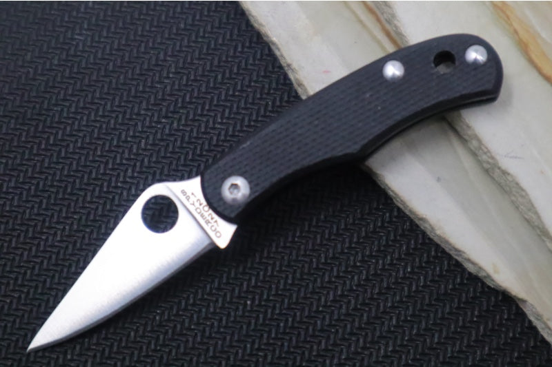 Spyderco Bug Micro Slipjoint - Black G-10 Handle / Leaf Shaped Blade / Sandvik 12C27 Steel / Satin Finish C133GBKP - Northwest Knives
