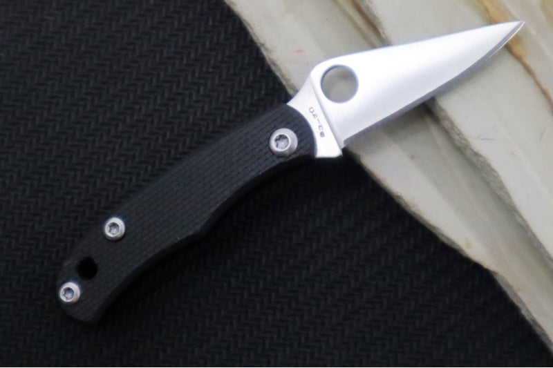 Spyderco Bug Micro Slipjoint - Black G-10 Handle / Leaf Shaped Blade / Sandvik 12C27 Steel / Satin Finish C133GBKP - Northwest Knives