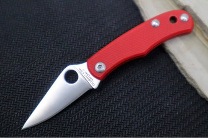 Spyderco Bug Micro Slipjoint - Red G-10 Handle / Leaf Shaped Blade / Sandvik 12C27 Steel / Satin Finish C133GRDP