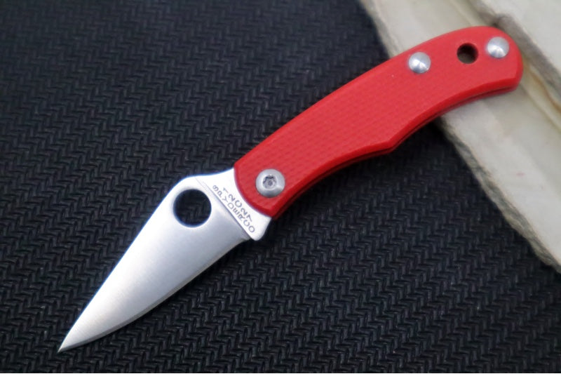 Spyderco Bug Micro Slipjoint - Red G-10 Handle / Leaf Shaped Blade / Sandvik 12C27 Steel / Satin Finish C133GRDP - Northwest Knives