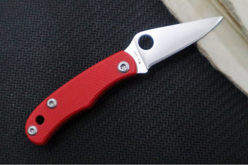 Spyderco Bug Micro Slipjoint - Red G-10 Handle / Leaf Shaped Blade / Sandvik 12C27 Steel / Satin Finish C133GRDP - Northwest Knives