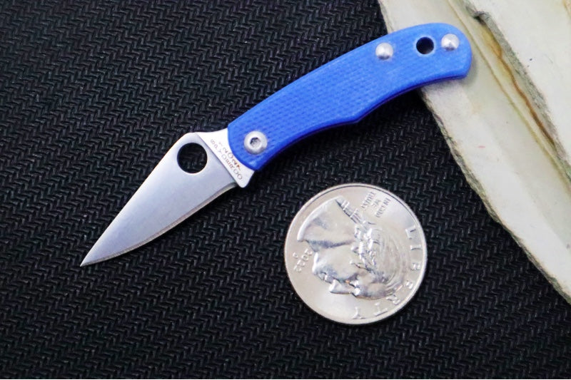 Spyderco Bug Micro Slipjoint - Blue G-10 Handle / Leaf Shaped Blade / Sandvik 12C27 Steel / Satin Finish C133GBKP