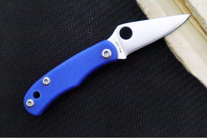 Spyderco Bug Micro Slipjoint - Blue G-10 Handle / Leaf Shaped Blade / Sandvik 12C27 Steel / Satin Finish C133GBKP