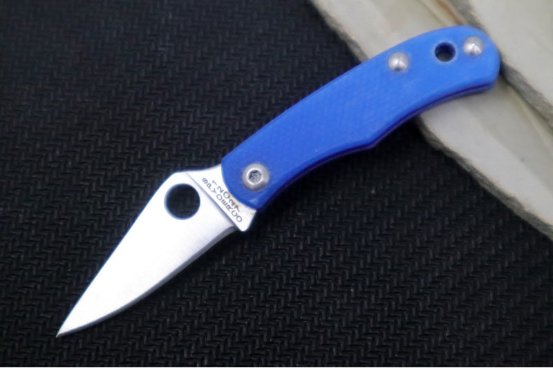 Spyderco Bug Micro Slipjoint - Blue G-10 Handle / Leaf Shaped Blade / Sandvik 12C27 Steel / Satin Finish C133GBKP