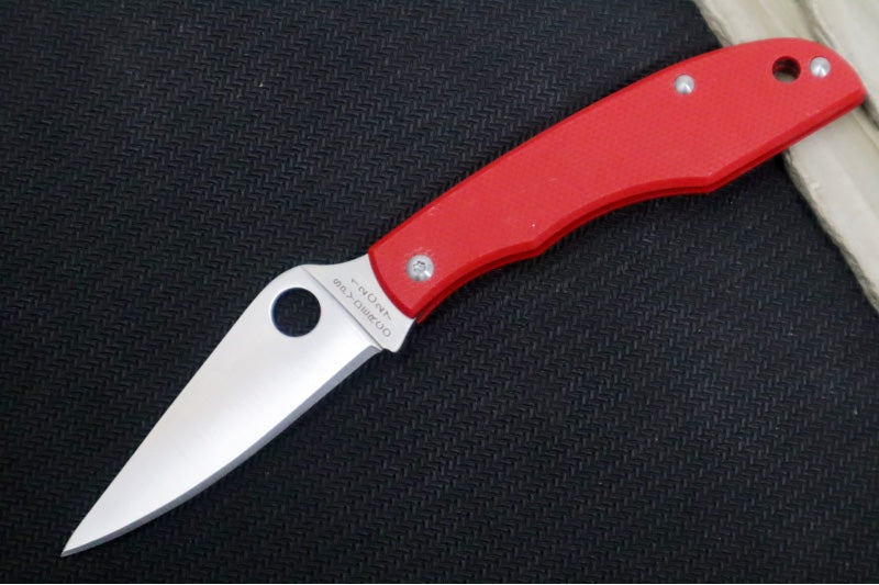 Spyderco Grasshopper Mini Slipjoint - Red G-10 Handle / Leaf Shaped Blade / Sandvik 12C27 Steel / Satin Finish C138GRDP