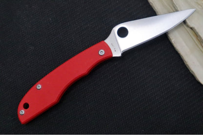 Spyderco Grasshopper Mini Slipjoint - Red G-10 Handle / Leaf Shaped Blade / Sandvik 12C27 Steel / Satin Finish C138GRDP