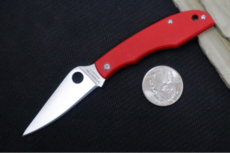 Spyderco Grasshopper Mini Slipjoint - Red G-10 Handle / Leaf Shaped Blade / Sandvik 12C27 Steel / Satin Finish C138GRDP