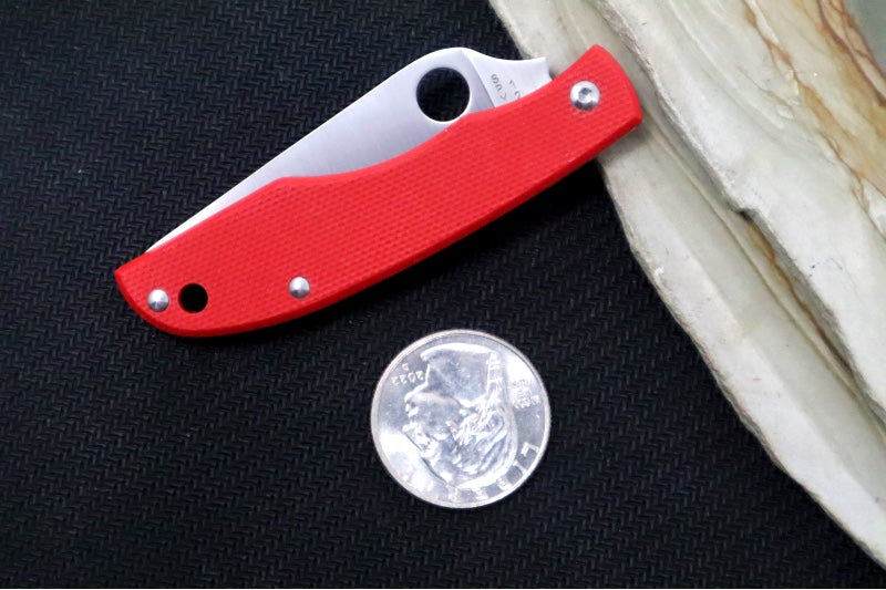 Spyderco Grasshopper Mini Slipjoint - Red G-10 Handle / Leaf Shaped Blade / Sandvik 12C27 Steel / Satin Finish C138GRDP