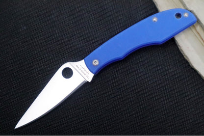 Spyderco Grasshopper Mini Slipjoint - Blue G-10 Handle / Leaf Shaped Blade / Sandvik 12C27 Steel / Satin Finish C138GBLP