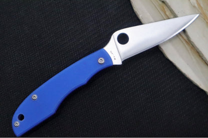 Spyderco Grasshopper Mini Slipjoint - Blue G-10 Handle / Leaf Shaped Blade / Sandvik 12C27 Steel / Satin Finish C138GBLP