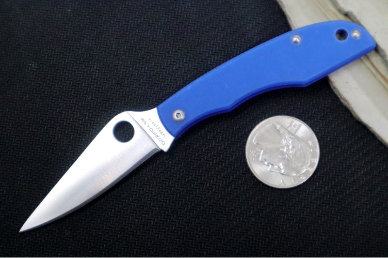 Spyderco Grasshopper Mini Slipjoint - Blue G-10 Handle / Leaf Shaped Blade / Sandvik 12C27 Steel / Satin Finish C138GBLP