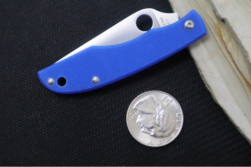 Spyderco Grasshopper Mini Slipjoint - Blue G-10 Handle / Leaf Shaped Blade / Sandvik 12C27 Steel / Satin Finish C138GBLP