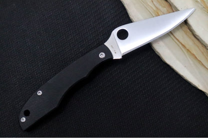 Spyderco Grasshopper Mini Slipjoint - Black G-10 Handle / Leaf Shaped Blade / Sandvik 12C27 Steel / Satin Finish C138GBKP