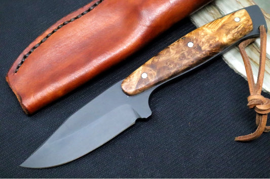 Emery Custom Knives Fixed Blade 3.5" - Box Elder Handle / CPM-S35VN Blade / Hand-Stiched Brown Leather Sheath ZC00062431