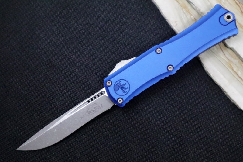 Microtech Mini Hera II OTF - Recurve Blade / Apocalyptic Finish / Navy Blue Anodized Aluminum Handle 1705M-10APNA - Northwest Knives